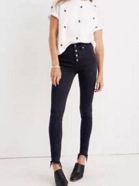 Madewell Button Fly 9” Mid Rise Skinny Raw Hem  Faded Jeans Size 27